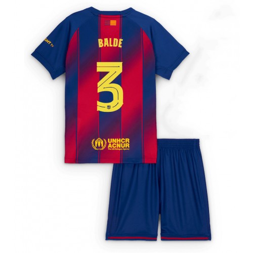 Lacne Dětský Futbalové dres Barcelona Alejandro Balde #3 2025-26 Krátky Rukáv - Domáci (+ trenírky)